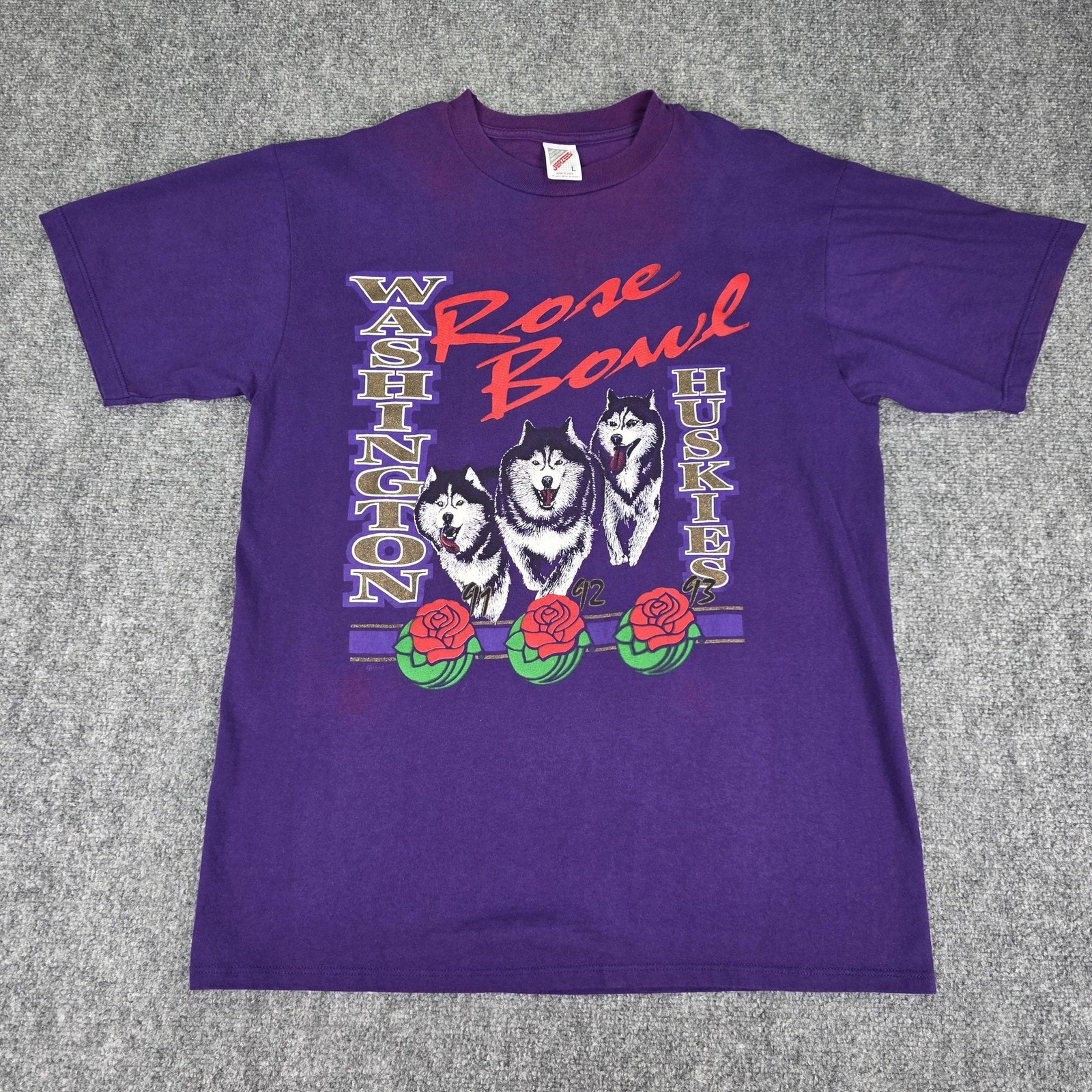 Vintage Washington Huskies Shirt Large Purple Ncaa Rose Bowl Jerzees 90s Usa